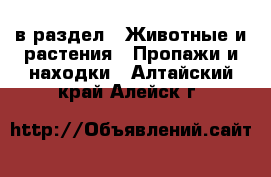  в раздел : Животные и растения » Пропажи и находки . Алтайский край,Алейск г.